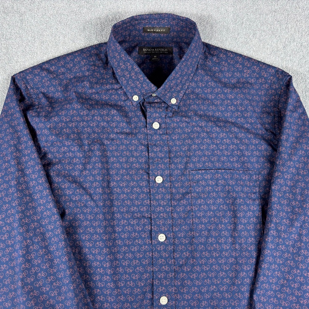 Banana Republic Tech Stretch Cotton Slim Flex Fit Shirt Mens M Blue Long Sleeve